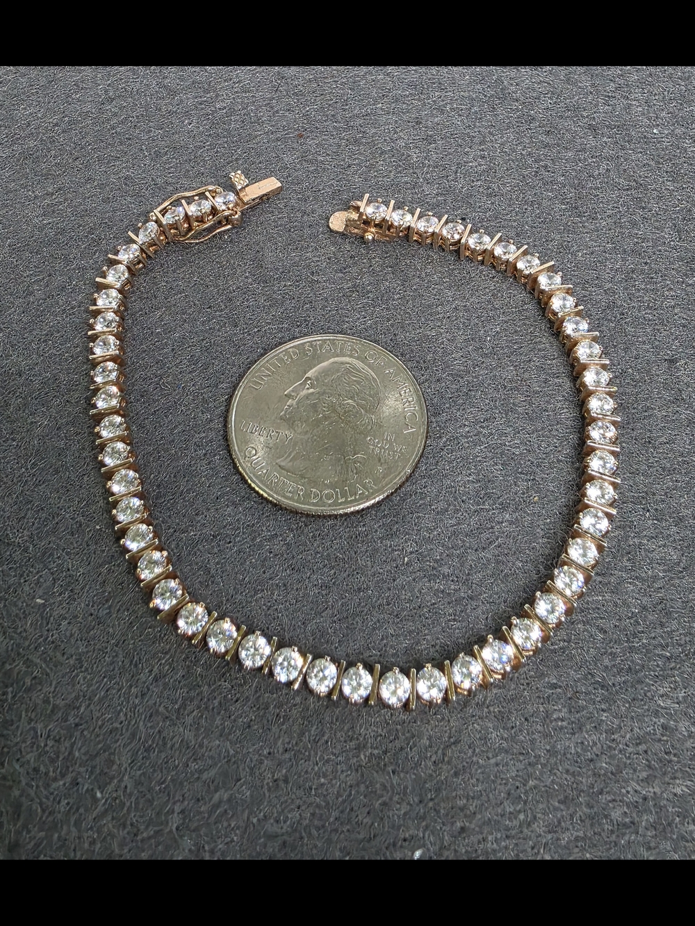 Sterling Silver Vintage Rose Gold Vermeil Tennis Bracelet CZ Stones - Picture 2 of 10